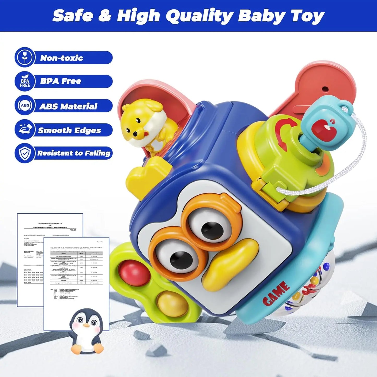 Baby Busy Board Cube Montessori Sensory Toys for Toddler Educational Learning Activities Travel Toy Lock Box Fine Motor Skill