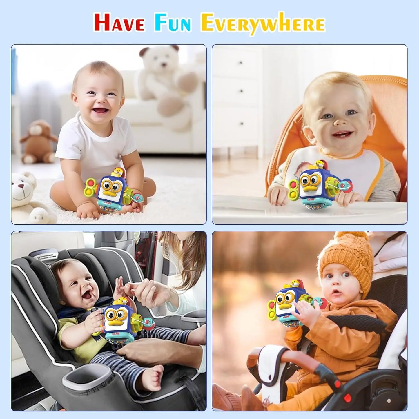Baby Busy Board Cube Montessori Sensory Toys for Toddler Educational Learning Activities Travel Toy Lock Box Fine Motor Skill