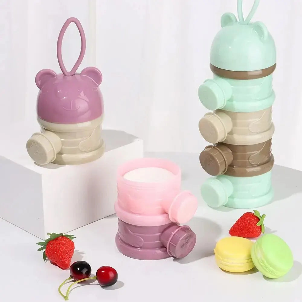 Three/Four Tier Portable Formula Storage Container, Food Container Dispenser, Spill-Proof, For 1 To 6 Year Olds