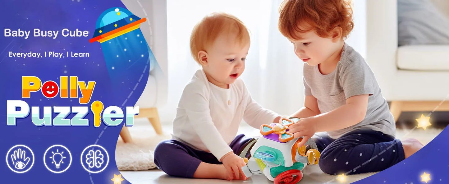 Baby Busy Board Cube Montessori Sensory Toys for Toddler Educational Learning Activities Travel Toy Lock Box Fine Motor Skill