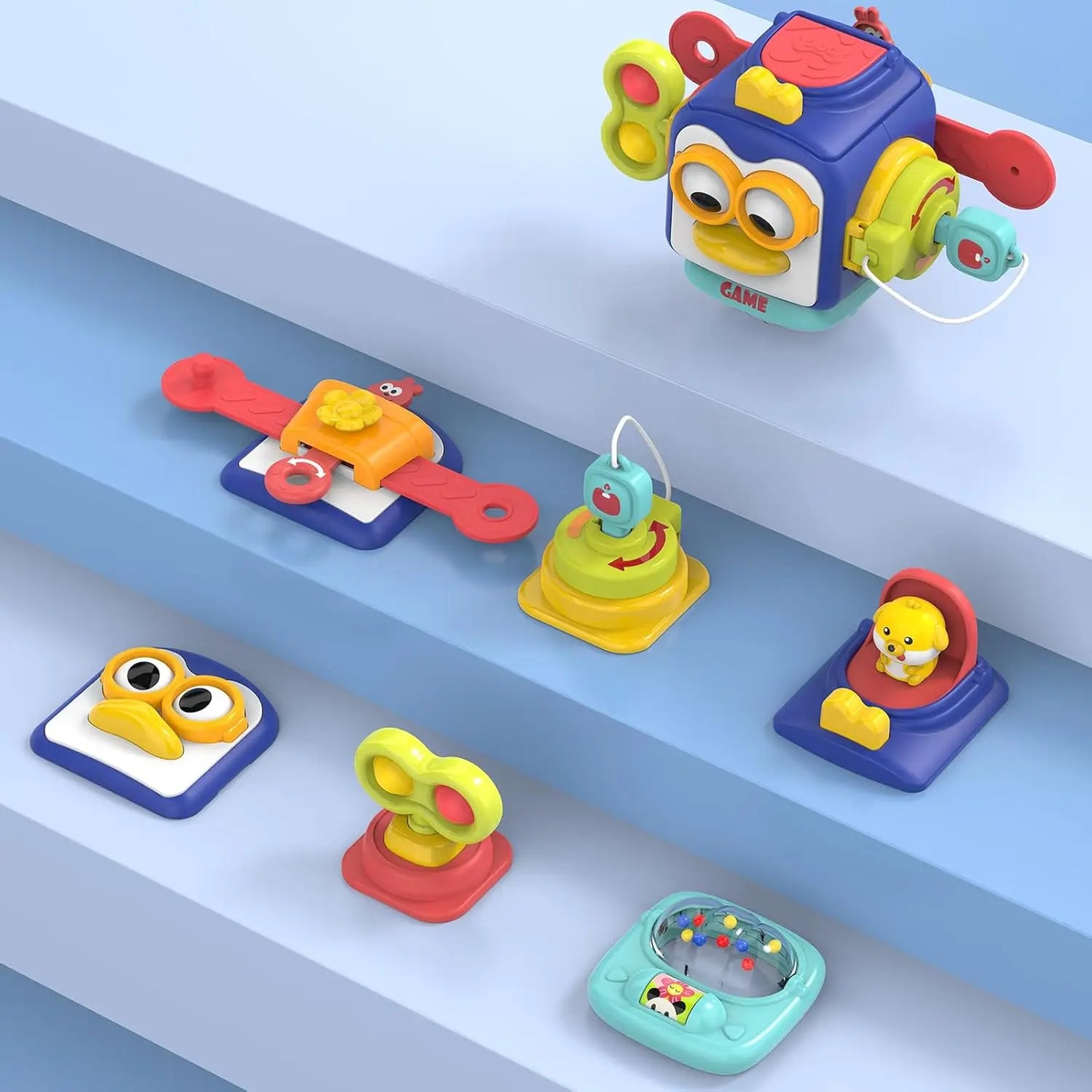 Baby Busy Board Cube Montessori Sensory Toys for Toddler Educational Learning Activities Travel Toy Lock Box Fine Motor Skill