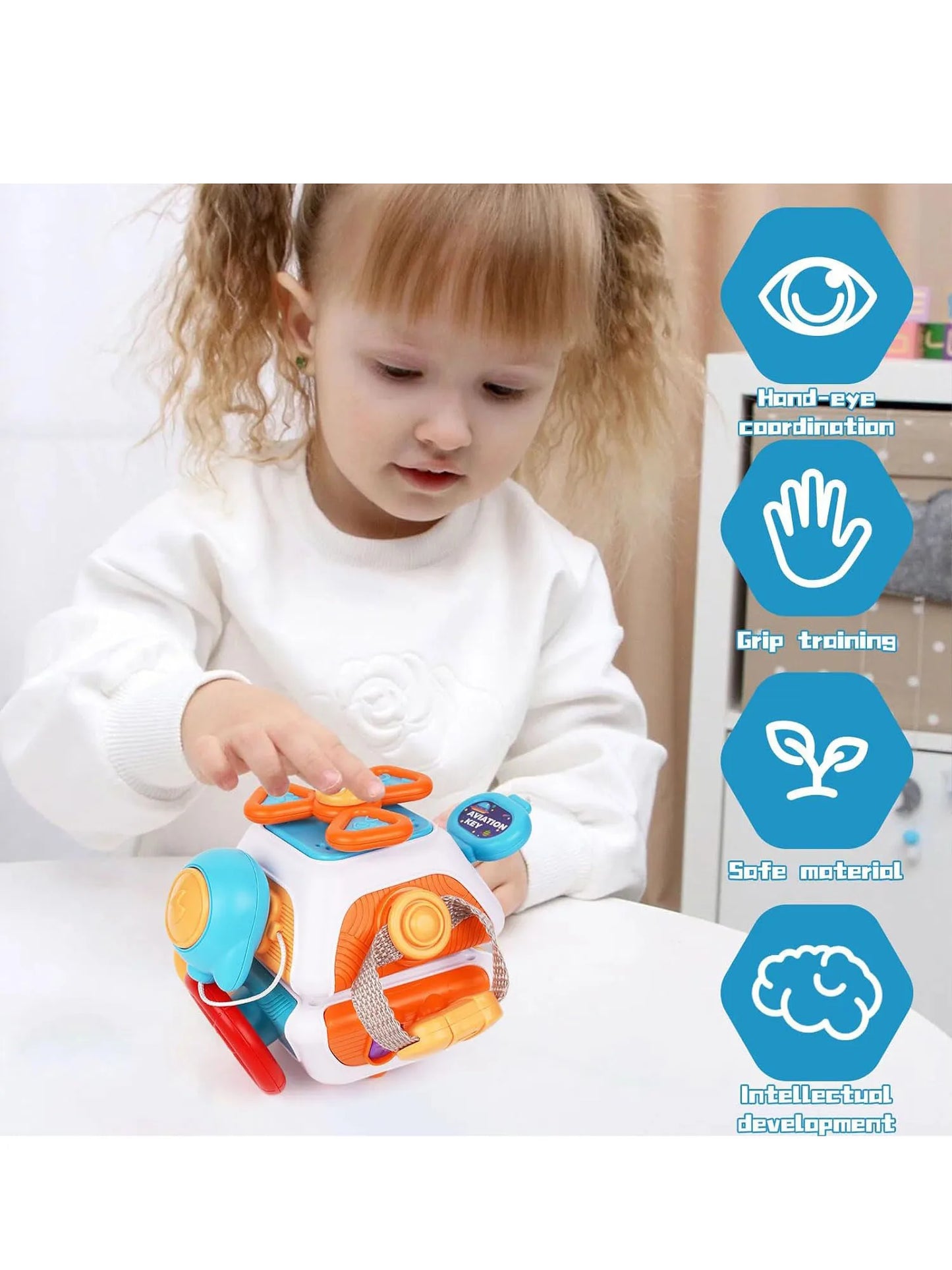 Baby Busy Board Cube Montessori Sensory Toys for Toddler Educational Learning Activities Travel Toy Lock Box Fine Motor Skill