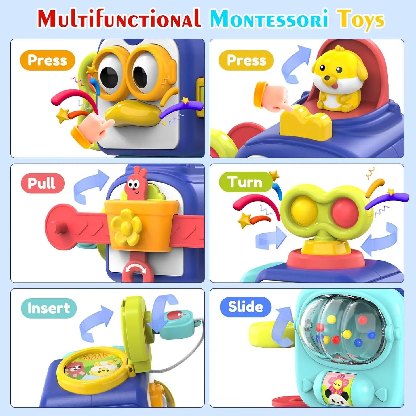 Baby Busy Board Cube Montessori Sensory Toys for Toddler Educational Learning Activities Travel Toy Lock Box Fine Motor Skill