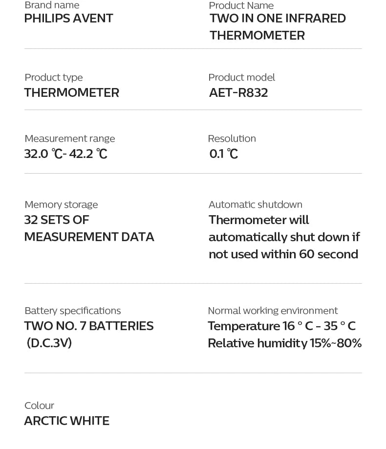 PHILIPS AVENT ear thermometer forehead thermometer two-in-one Infrared thermometer Infant/adult temperature measurement