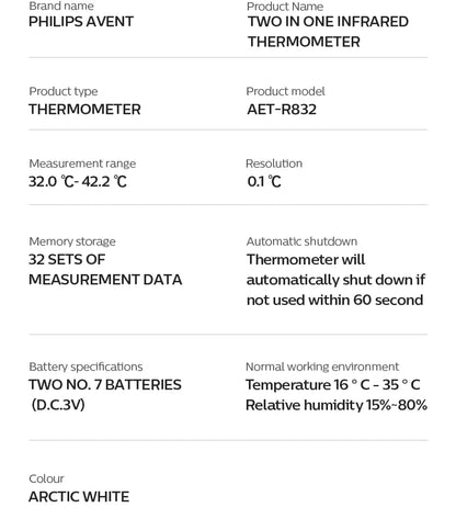 PHILIPS AVENT ear thermometer forehead thermometer two-in-one Infrared thermometer Infant/adult temperature measurement
