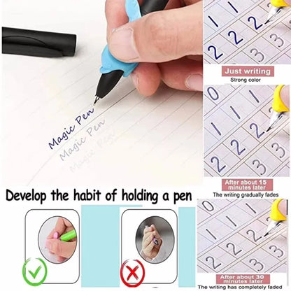 دفتر ممارسة السحر، قلم، أطفال ما قبل المدرسة، خط عربي، نسخة إنجليزية، مسح مجاني، كتاب كتابة قابل لإعادة الاستخدام للأطفال للأولاد والبنات