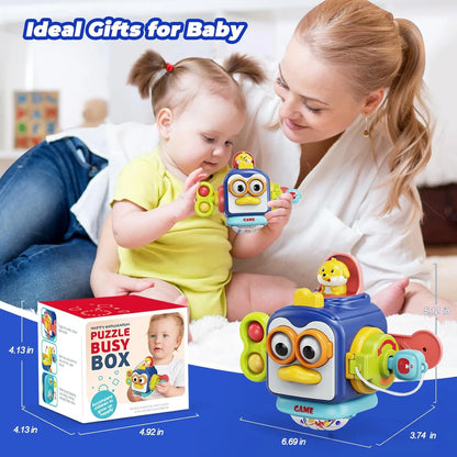 Baby Busy Board Cube Montessori Sensory Toys for Toddler Educational Learning Activities Travel Toy Lock Box Fine Motor Skill
