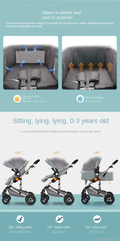 3in1 baby stroller High Landscape baby pram portable baby pushchair multifunctional Newborn Carriage double faced 739 model