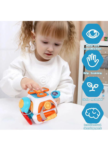 Baby Busy Board Cube Montessori Sensory Toys for Toddler Educational Learning Activities Travel Toy Lock Box Fine Motor Skill